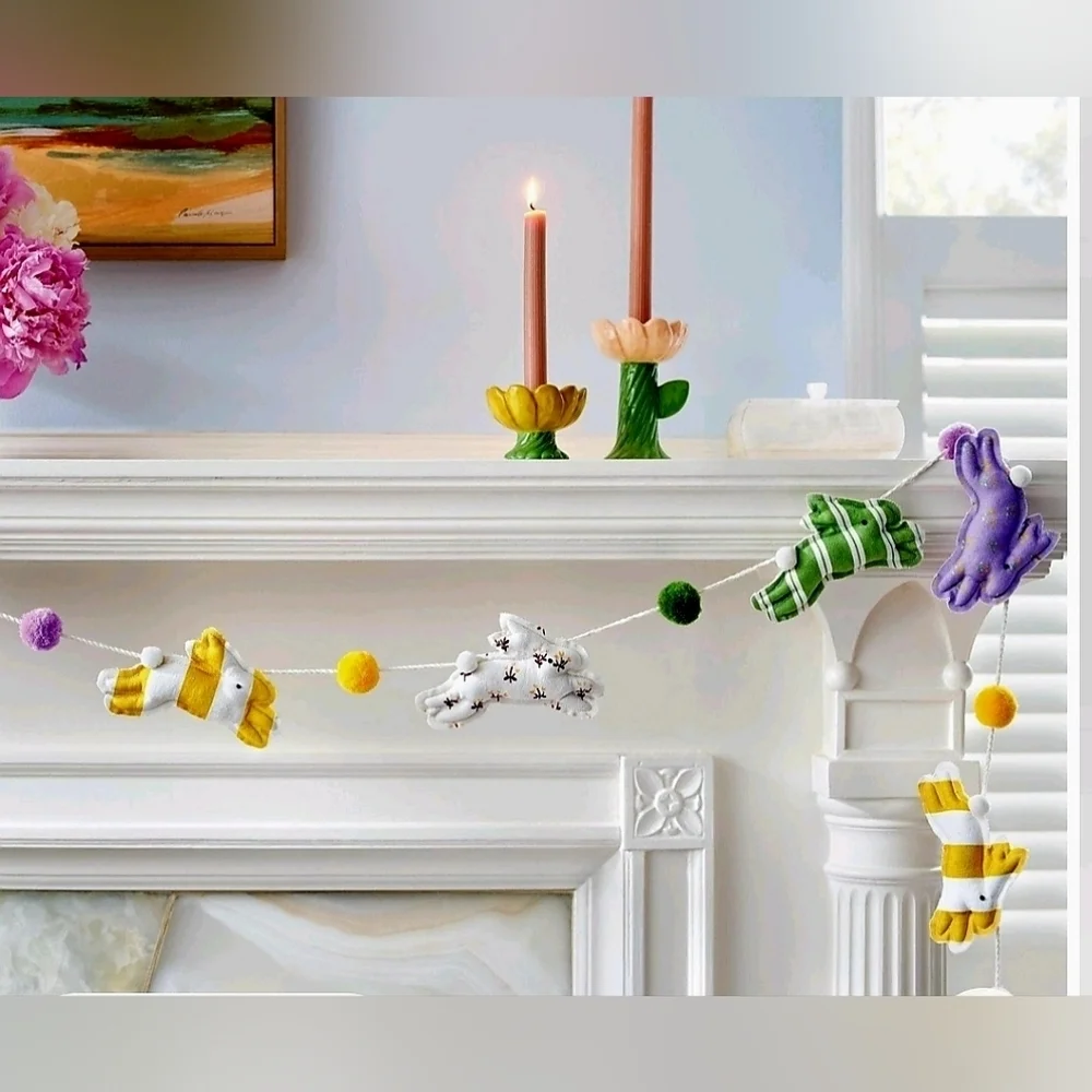 New Threshold 2025 Easter Bunny and pompoms multicolor Garland, 72 in long